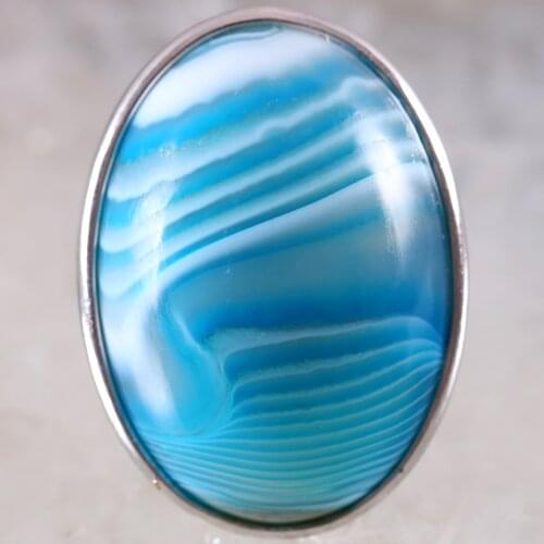 Ring Natural Stone Oval Bead Blue Veins Onyx Ring Adjustable Finger Ring For Women Men Jewelry Gift CAB Cabochon Hot Sale FZ132