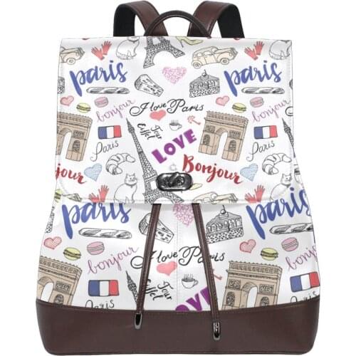 ALAZA leather Backpack for Women School Bag for Teenage Girls Waterproof High Quality Eiffel towershoulder bag for youth bags