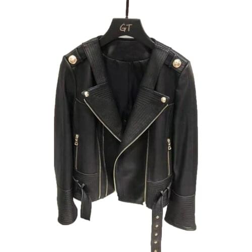 Spring And Autumn 2021 New Fashion Women Coat Genuine Leather Jacket Moto & Biker Style Turn-Down Collar Female Clothes Fn0023