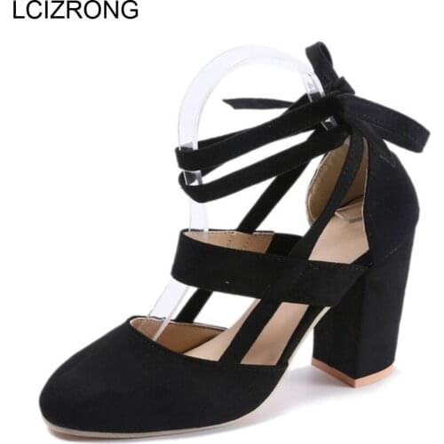 LCIZRONG 10CM Summer Fashion Flock High Square Heel Sandals Women Large Size Cross-tied Sexy Sandals Rome Ladies Sandals Spring
