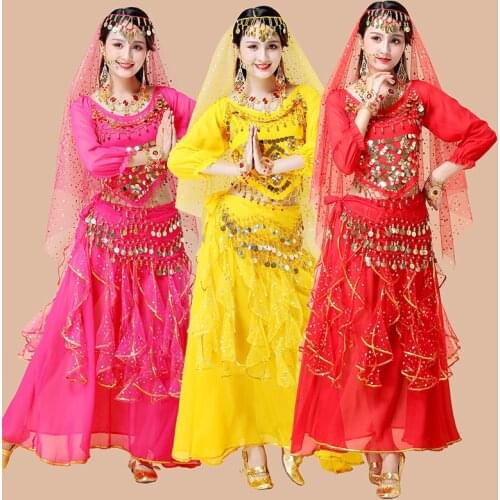 Lady Oriental Dance Costume Set High Quality Stage Performance Bollywood Dancing Dress Chiffon Short Sleeves Dance Suit