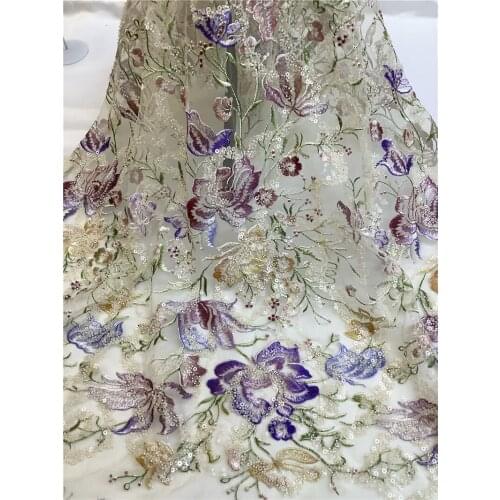 Latest African Lace Fabric High Quality Lace French ZH-2186844 Lace Fabric With Sequins nigeria party dress