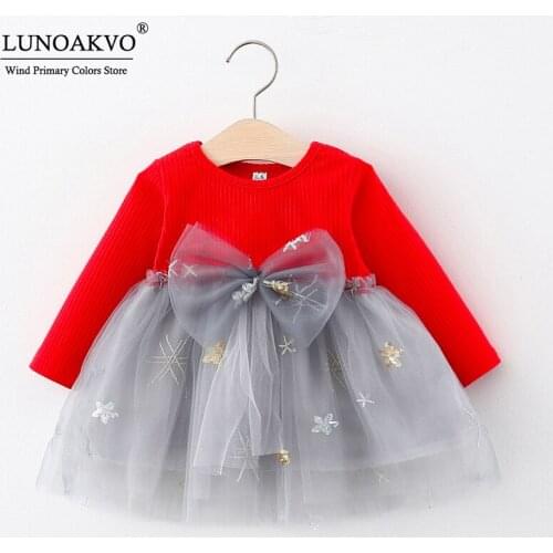 Lunoakvo Kids Clothes Girls Long Sleeve Korean Baby Kids Autumn Princess Dresses Big Bowknot Mesh TUTU Dress Girls Ball Gown