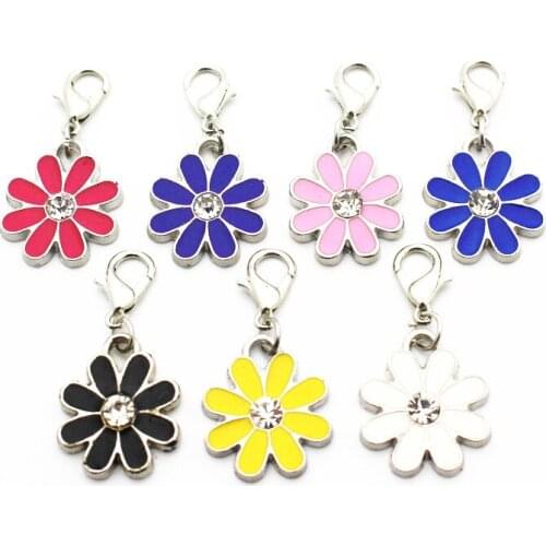 Mixs 20pcs/lot Metal 7 Colors Enamel Flower Rhinestone Dangle Charms Lobster Clasp Charms Fit DIY Bracelet Necklace Jewelry