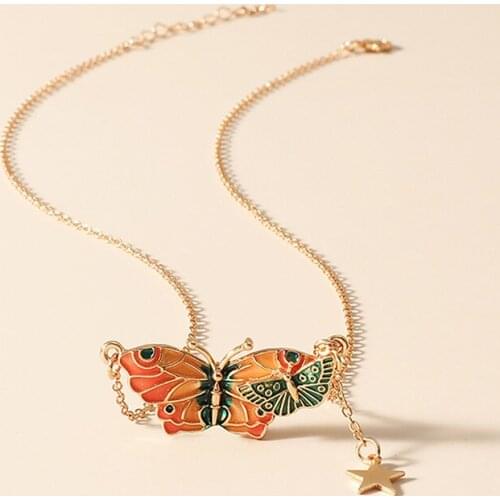 Fashion Colorful Butterfly Necklace Female Exquisite Pendant Clavicle Chain Necklace Wedding Party Jewelry Gifts Necklace Women