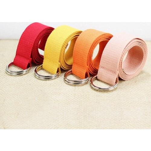 Fashion Solid Color Ladies Belt Cotton Woven Canvas Female Belt Double Loop Buckle Male Young Female Wild Jeans Decorative Belts