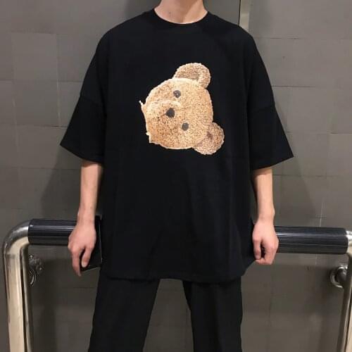 Palm Angels short-sleeved bear teddy bear letter printing men and women all-match loose T-shirt