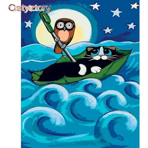 GATYZTORY Frame Owl Rowing DIY Painting By Numbers Kit Animals Acrylic Wall Art Picture Painting & Calligraphy For Home Decor 40
