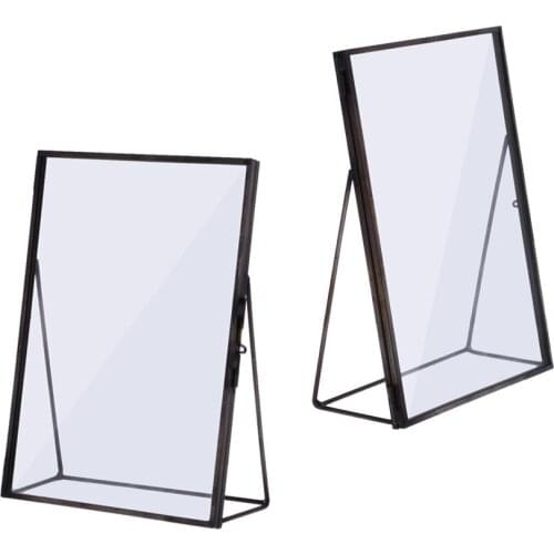 Set of 2 Glass Photo Frame Collection Simple Metal Geometric Picture Frame with Cover Includes 3.5'' x 5'' and 4'' x 6