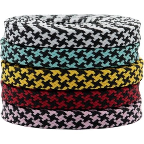 Coolstring Official Shoelaces Store 7MM Double Color Combination Houndstooth Flat Shape Charmed Laces Regular Grid Easy Cordons