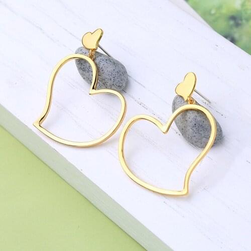Bulk Price Gold Color Plating Heart Pendant Drop Earrings For Women Fashion Jewelry