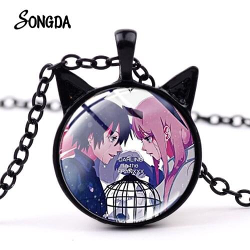 DARLING In The FRANXX Pendant Necklace Anime Photo Pendant Cat Ear Necklace Glass Cabochon Cosplay Accessories Party Gift