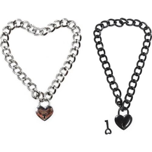 Heart-shaped Necklace with Lock Neck Sleeve Collar Neck Ring Fetish Bondage Metal Necklace Punk Rock Gothic Decotation Restraint