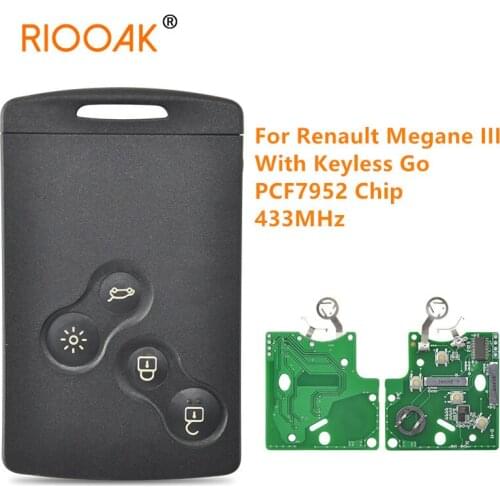 RIOOAK For Renault Laguna Megane III Fluence Grand Scenic PCF7952 Chip 433MHz 4 Button Keyless Go Smart Car remote key