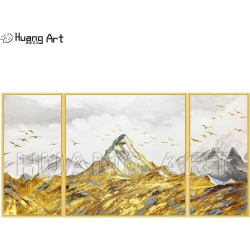 Hand-Painted High Quality Morden Gold Mountain Landscape Oil Painting On Canvas for Home Decor Scenery Group of Acrylic Picture