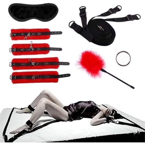 Sex Toys For Woman Men BDSM Bondage Set Under Bed Erotic Restraint Handcuffs & Ankle Cuffs & Eye Mask Adults Games for Couples