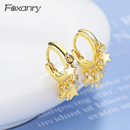 Foxanry Prevent Allergy Terndy Tassel Stars Earrings 925 Sterling Silver Wedding Earring Jewelry for Women Couples Party Gifts