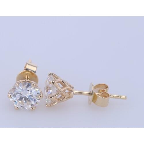 Moissanite Earrings EF 6mm Diamond Stud Earrings 14K Yellow Gold Classic Lab Diamond 6 Prong Earrings for Women wedding Gift