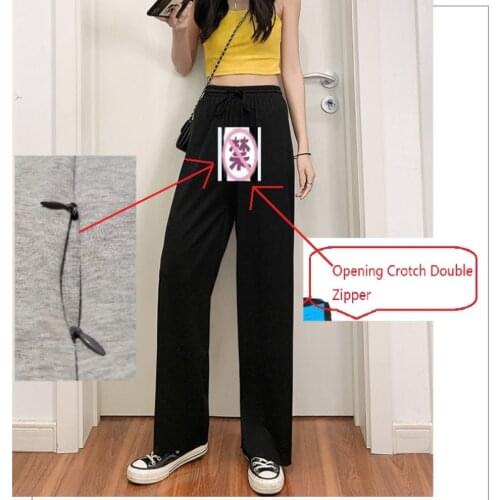 Fold Pleated Pants Womens Summer Wide Leg Pant For Women Casual Ankle-Length Trousers Elastic Outdoor sex sexy porn open file