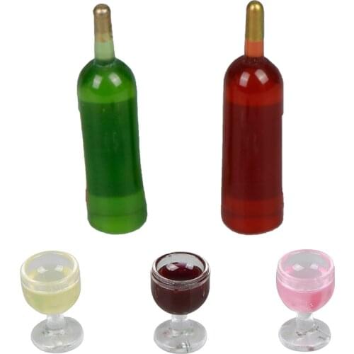 6Pcs/Set Wine Bottle With Four Wine Glass Model Pretend Play Mini Food Doll Fit Toy Accessories Dollhouse Miniature