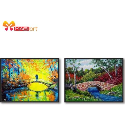 Cross stitch kits Embroidery needlework sets 11CT water soluble Canvas Patterns 14C Full Landscape Dense forest bridge -NCMS133