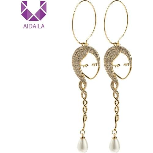 Women Long Hoop Earrings High Quality Fashion Design Young with Full AAA+ Cubic Zirconia Zircon Girl Shape Lady Personality