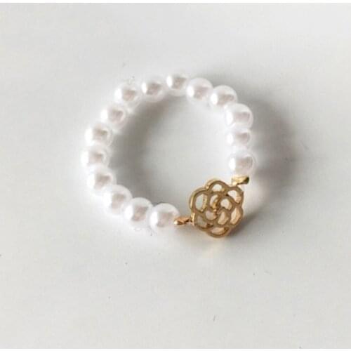 Simulated Pearl Bead Rings For Women Gold Color Rose Flower Finger Ring Female Wedding Jewelry Fashion Accessories