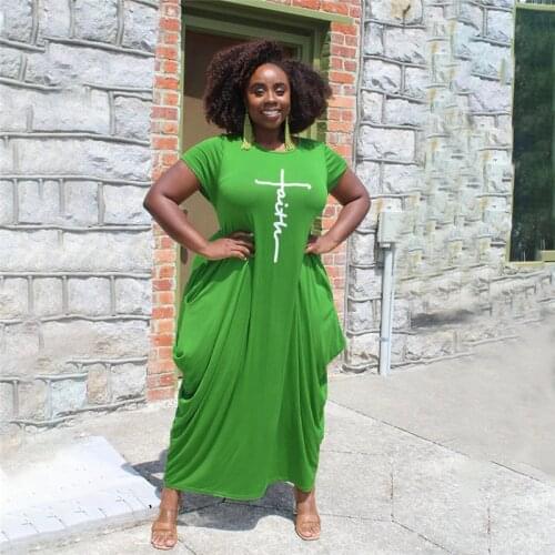 2021 Summer Printed African Dress For Femme Short Sleeve O-Neck Pockets Casual Plus Size Letter Long Dresses Oversized Dress