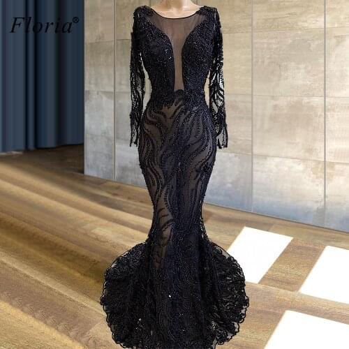 Plus Size Black Evening Dresses Long Mermaid Formal Grand Event Dresses Women Party Night Sexy Beading Prom Dress Robe De Soiree
