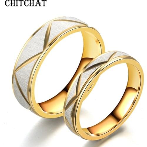 316L Stainless Steel Couple Rings for Men Women Gold Wedding Bands Engagement Anniversary Lovers