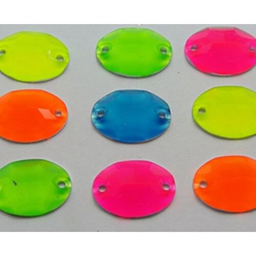 100 Mixed Neon Color Flatback Acrylic Oval Sewing Rhinestone 15X11mm Sew on beads