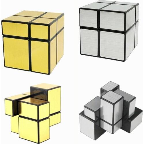 2x2 Mirror Speed Magic Cube Silver Gold Professional Game Play Educational Toy Gift 2 Pcs Puzzle Contest Twist Fancy Cubic Brain