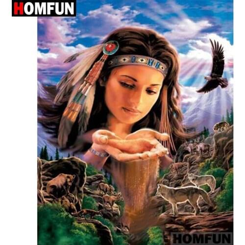 HOMFUN Full Square/Round Drill 5D DIY Diamond Painting "Indian girl" Embroidery Cross Stitch 5D Home Decor Gift A06968
