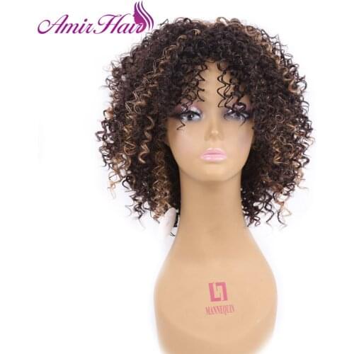 Amir Hair Medium Short Afro Kinky Curly Wig With Ombre Black and Brown Mix Blonde Wigs For Women with free gift