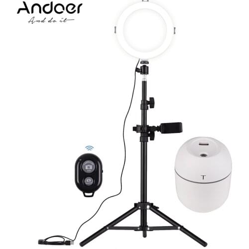 Andoer 8 Inch LED Video Ring Light Photography Lamp 3 Lighting Modes Dimmable USB Powered with Adapter Light Stand Humidifier
