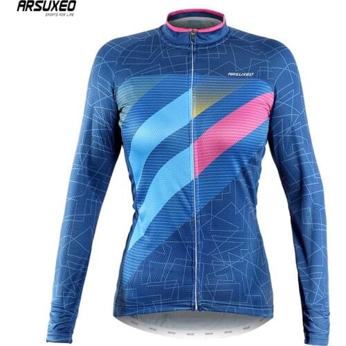 ARSUXEO Womens Spring Autumn Long Sleeves Cycling Jersey Pro MTB Bicycle Clothing Bike Shirt Breathable Quick Dry Reflective Z6