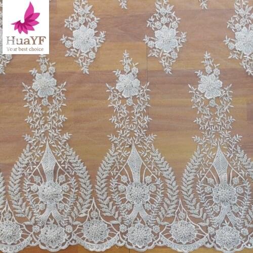 White Wedding Bridal Beaded Sequence Lace With Pearls French Dress Fabric HY1328-8