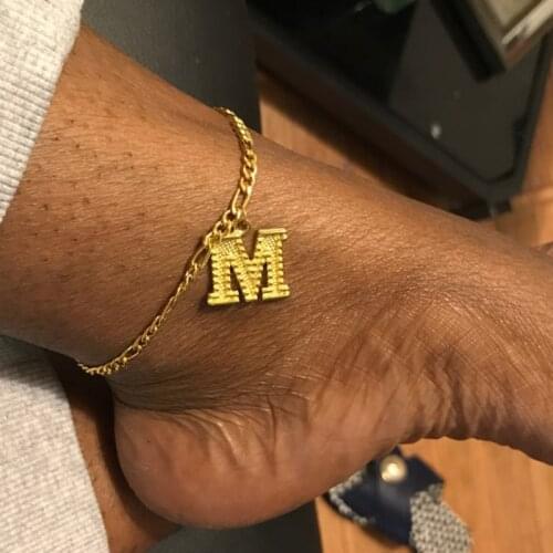 Gold Color A-Z Letter Initial Anklets Bracelet for Women Girls Stainless Steel Alphabet Ankle Name Jewelry Leg Foot Bracelet BFF