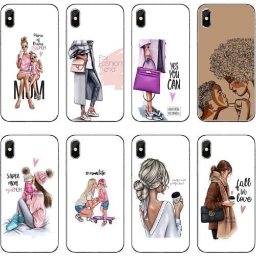 Black Brown Hair Baby Mom girl Soft phone cover case For Huawei P40 P30 P20 Pro P10 P9 Lite Y5 Y6 Y7 Y9 P Smart Plus 2018 2019