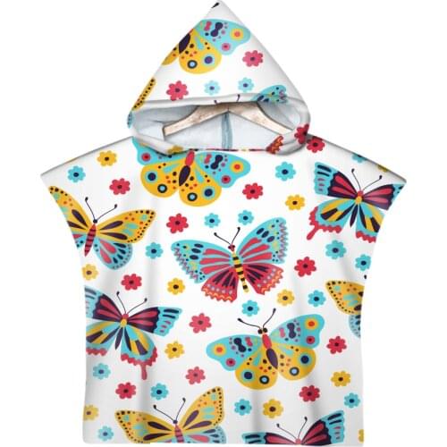Free shipping Flower Butterfly Flamingo Peacock Crane Owl Baby Kids Hooded Towel Pool Beach Poncho Towel Cape Novelty Gift
