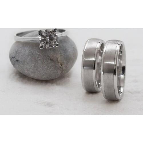 Ancl Three Stripe Double Silver Wedding Ring (Engagement Gift)