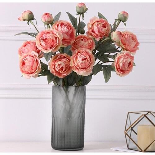 Artificial Flower Eco-friendly Fadeless Fabric 3 Heads Simulation Peony Flower Decor for Home Wedding Decoration Artificial Rose