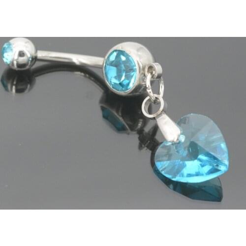Quality Bare Stone Lake Blue Heart Belly Ring Surgical Steel Navel Piercing Bar Jewelry Belly Button Rings Zircon Drop Earrings