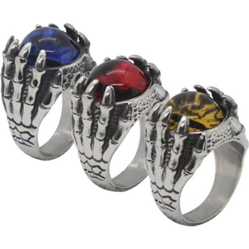 Support Dropship Size 7-13 Ghost Claw Stone Ring 316L Stainless Steel Fashion Jewelry Color Eyeball Ring