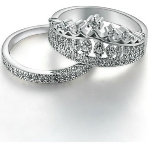 Hot Sale 2 PCS/Set Temperament Crown Molding Double Layer Womens Ring Set Jewelry For Engagement Party Wedding Accessories