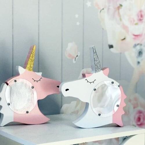 2018 New Wooden Unicorn Piggy Bank Scandinavia Decoration For Kids Room Pink Money Box For Girl Room Decor Scandinavia Decor