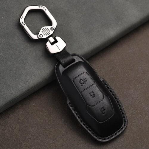 Leather Car Key Case Cover Parts Fit For Ford Mondeo Mustang Edge Explorer F150