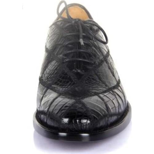 Hubu pure manual Joining together crocodile shoes Mens shoes Genuine leather sole Men leather shoes