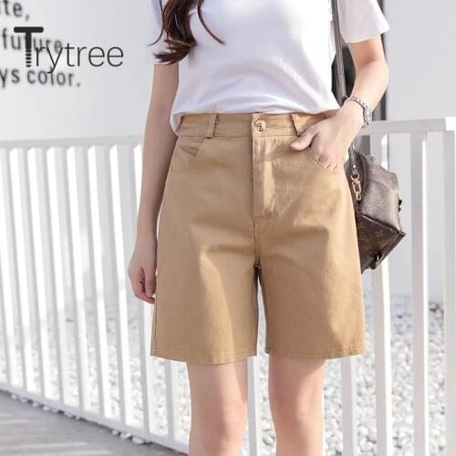 Trytree 2020 Summer Woman Casual Shorts Loose Wide leg Short Solid Cotton 5 Color candy All-Purpose Style Office Lady Shorts