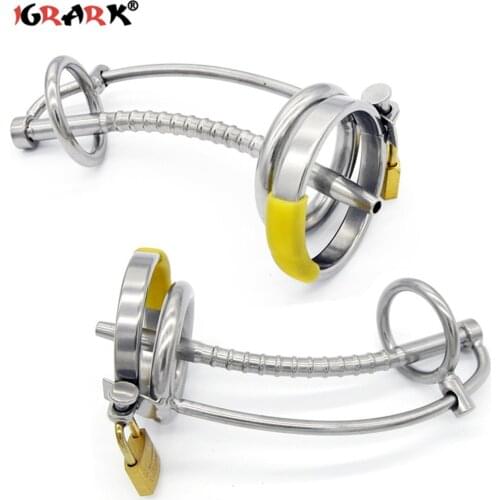 Metal Stealth Lock Cock Cage Penis Ring Male Chastity Device with Urethral Catheter Adult Erotic Products Sex Toys for Men Gay